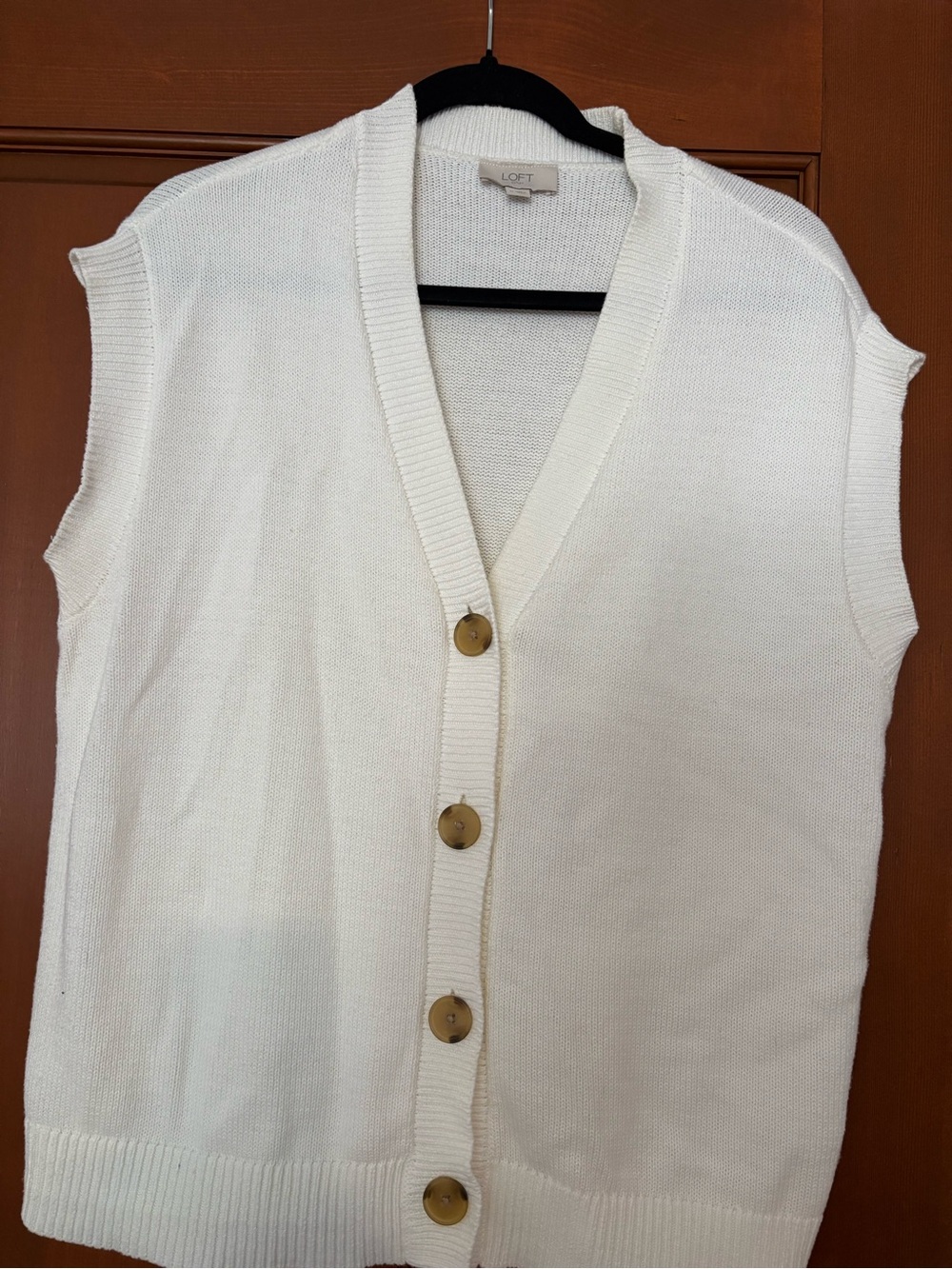 LOFT Cream Sleeveless Button-Front Knit Vest